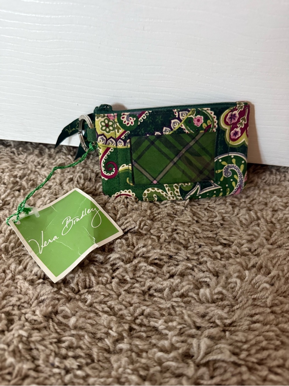 Vera Bradley Green Paisley Zip Card Wallet with ID Window
